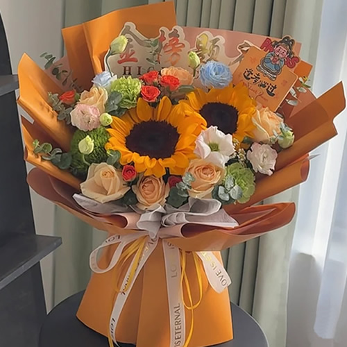 鲜花：金榜题名 11枝香槟混搭