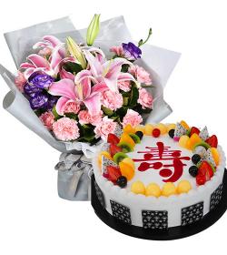 鲜花蛋糕组合：福寿安康