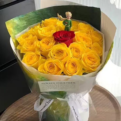 鲜花：心跳之间 19枝黄玫瑰