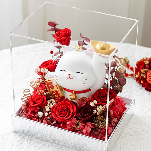 永生花：招财猫开业大吉 红色款