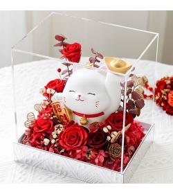永生花：招财猫开业大吉 红色款
