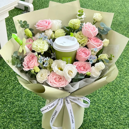 鲜花：香甜如你 奶茶花束